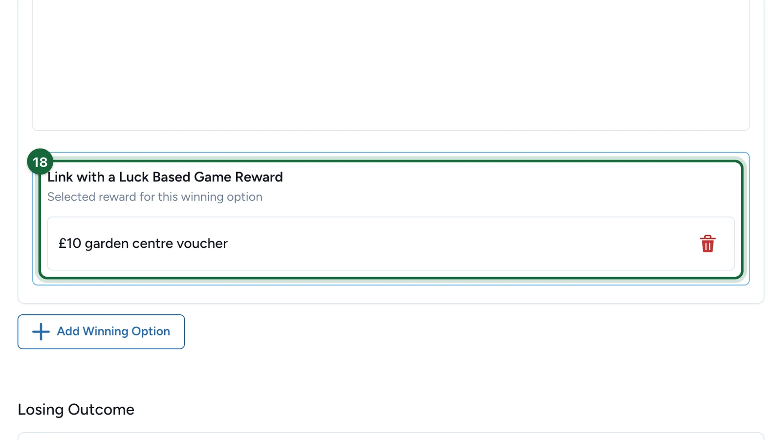 Link with a Luck Based Game Reward showing the £10 garden centre voucher, highlighted