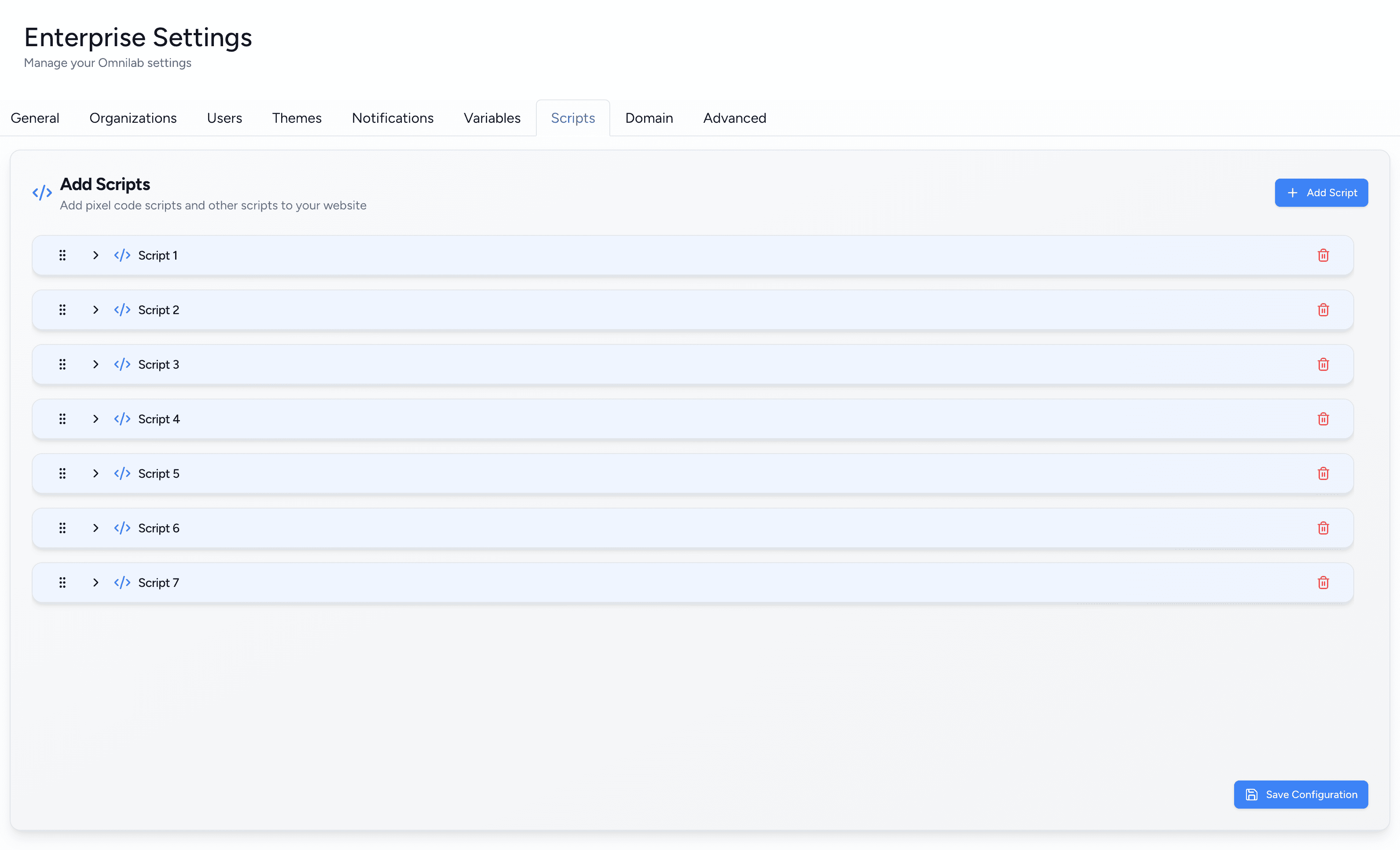 Scripts list in Enterprise Settings