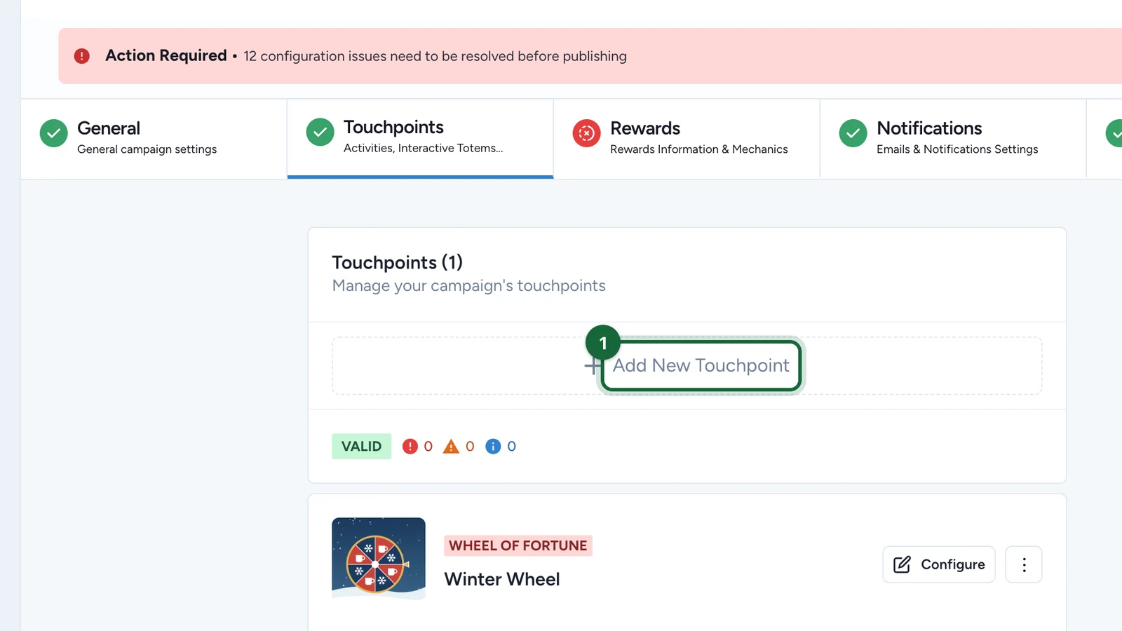 Touchpoints with Add New Touchpoint highlighted