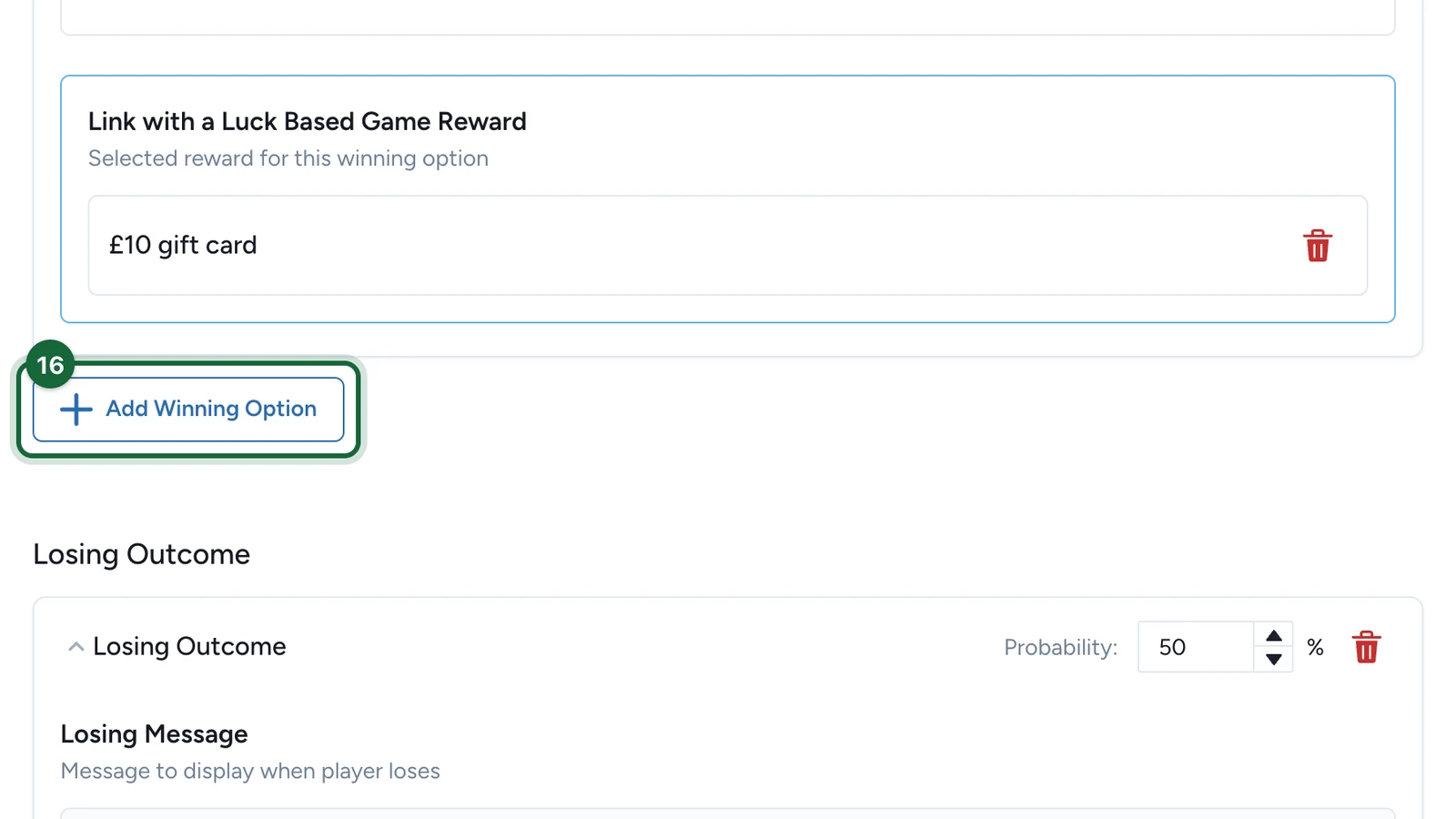 Add Winning Option button highlighted