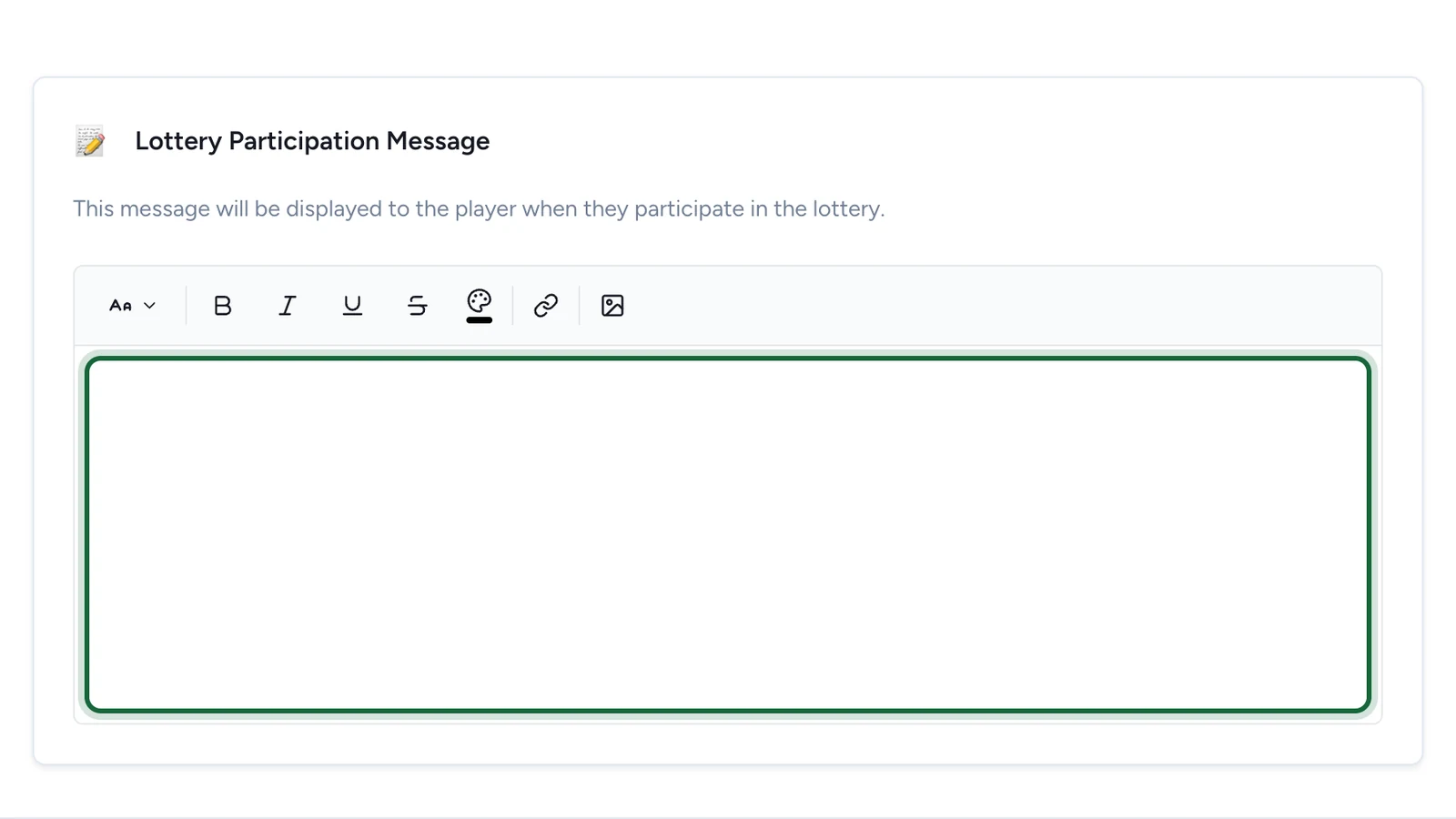 Lottery Participation Message, shown once Lottery is chosen, with its message box highlighted