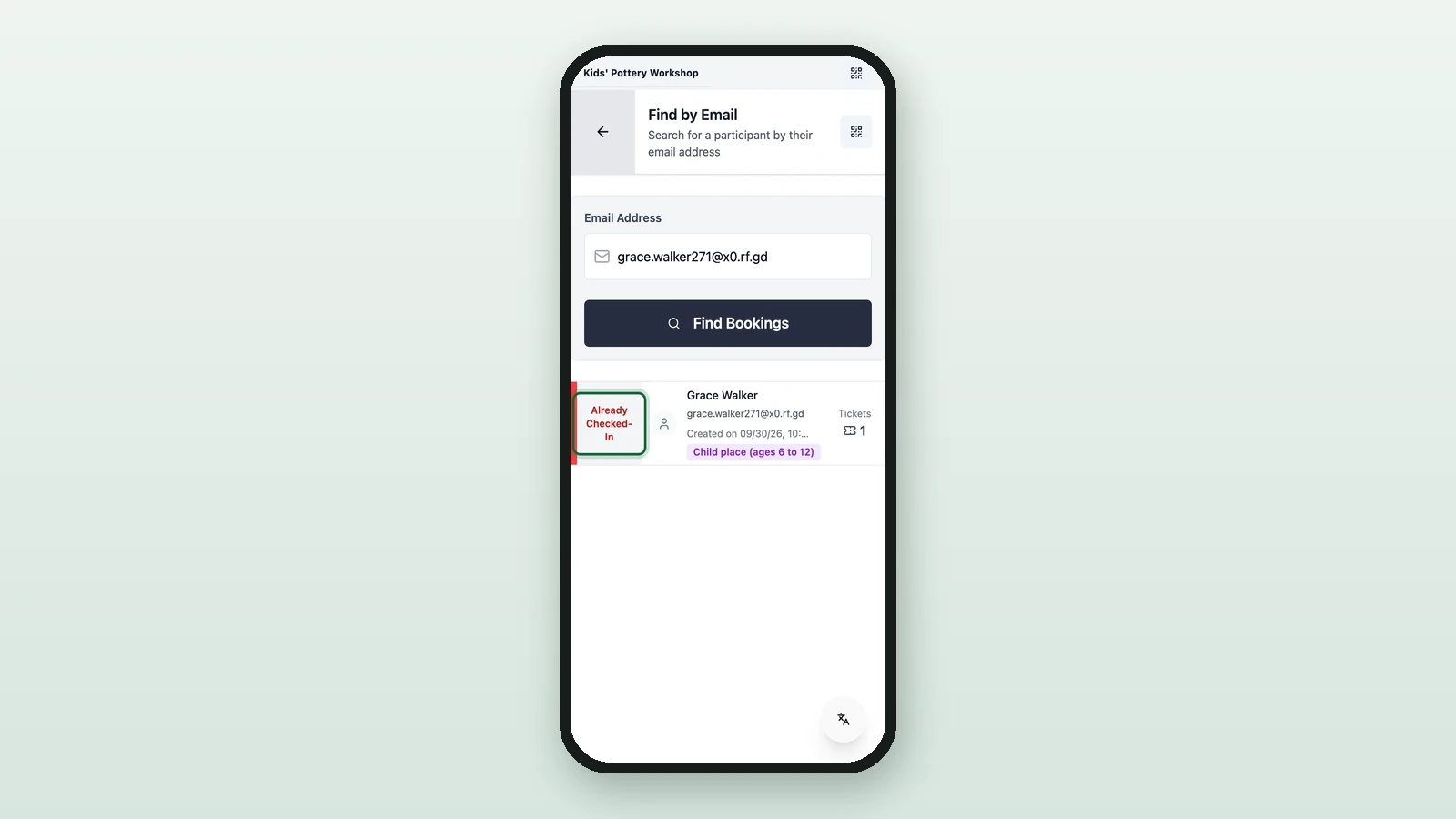 A booking marked Already Checked-In, highlighted on a phone