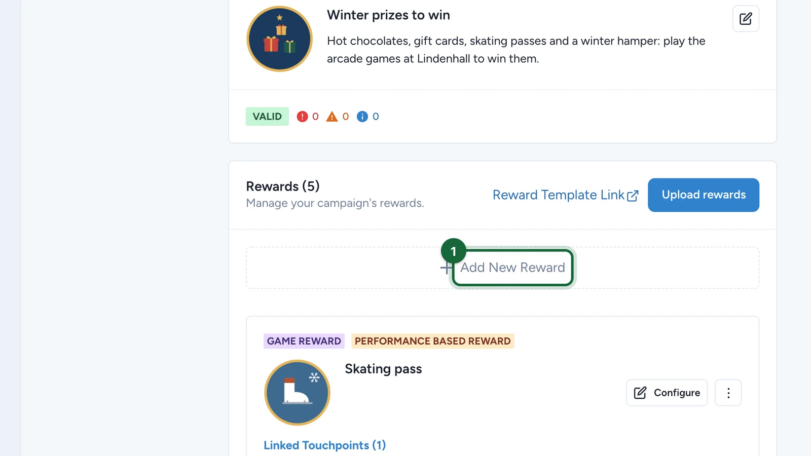Rewards tab with Add New Reward highlighted