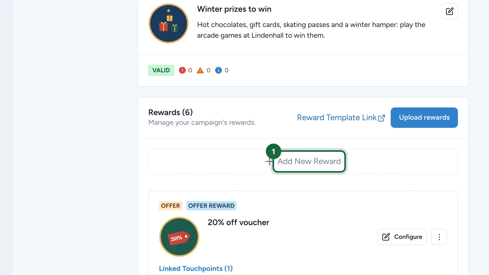 Rewards tab with Add New Reward highlighted