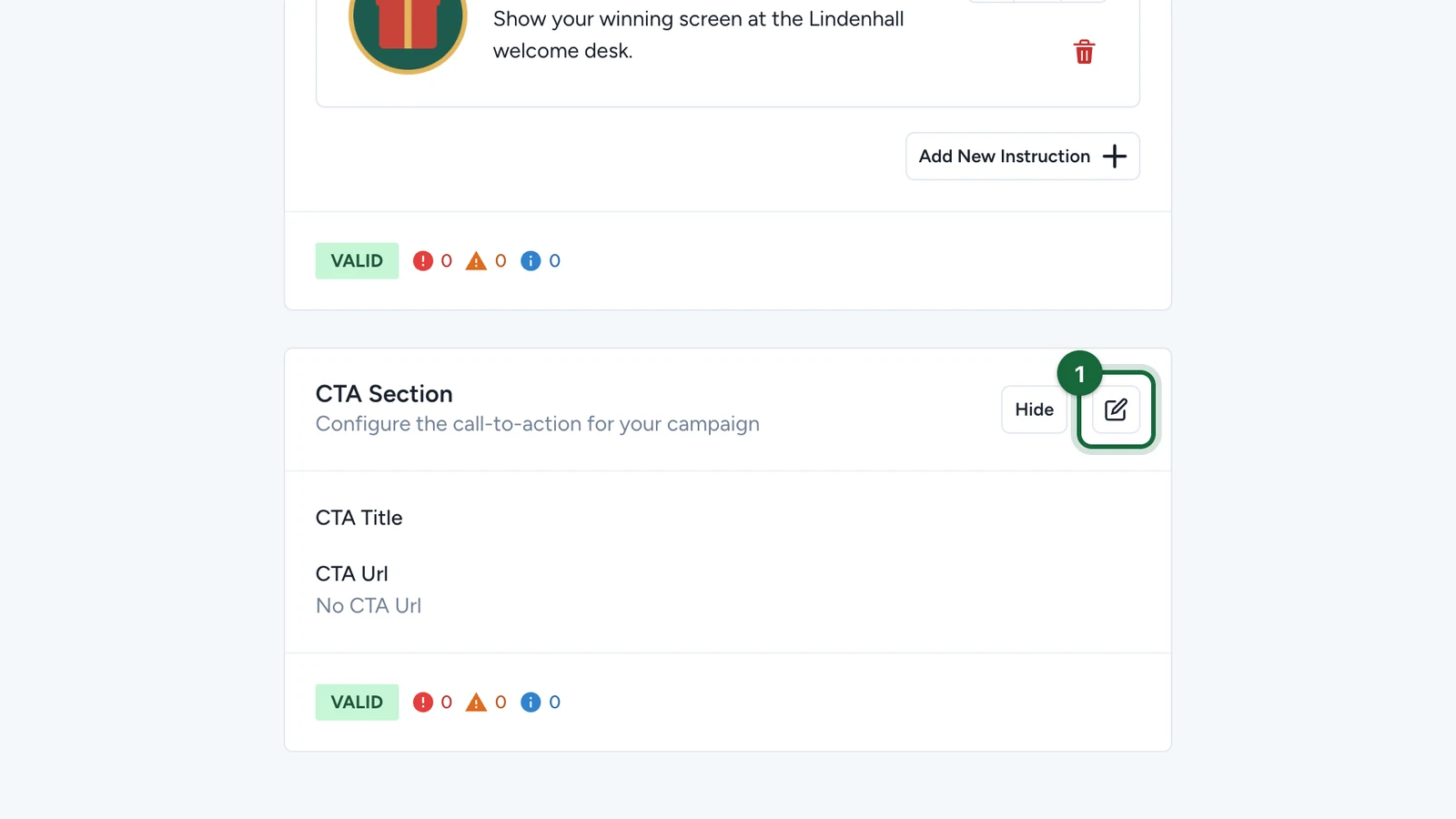 CTA Section with its edit button highlighted