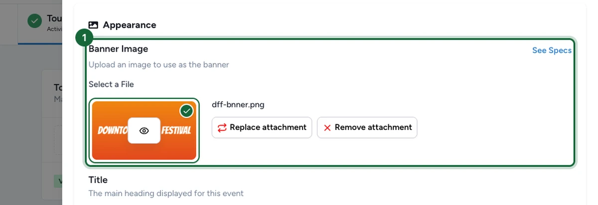 Appearance section of the Activity General tab with the Banner Image field highlighted and a banner uploaded
