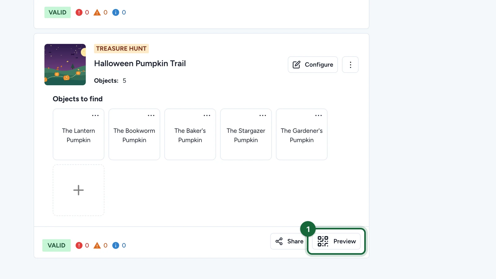 Hunt card with the Preview button highlighted