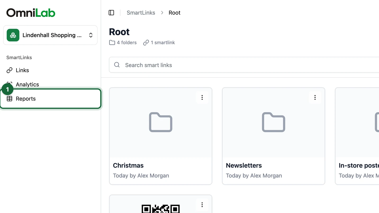 Smart Links side menu with Reports highlighted