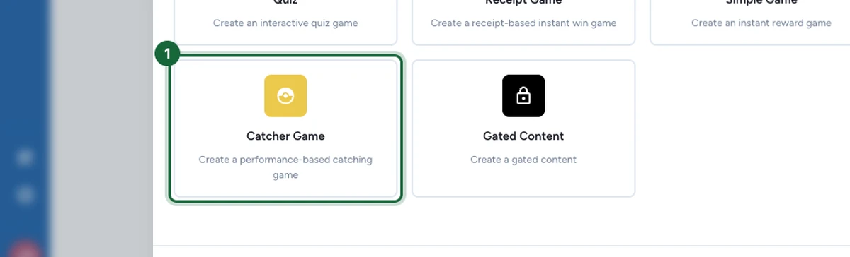 Sélecteur de type de point de contact avec la carte Catcher Game sélectionnée