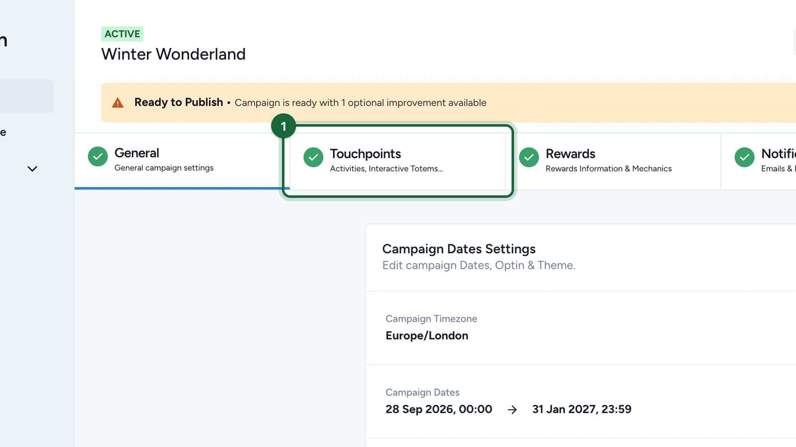 Build with the Touchpoints tab highlighted