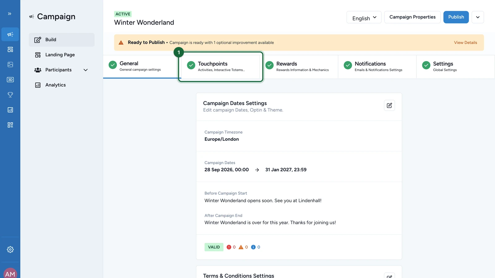 Build with the Touchpoints tab highlighted