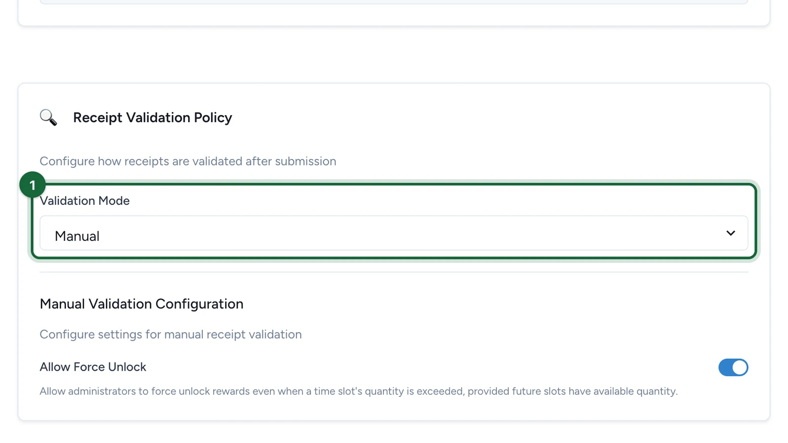 Validation Mode set to Manual, highlighted