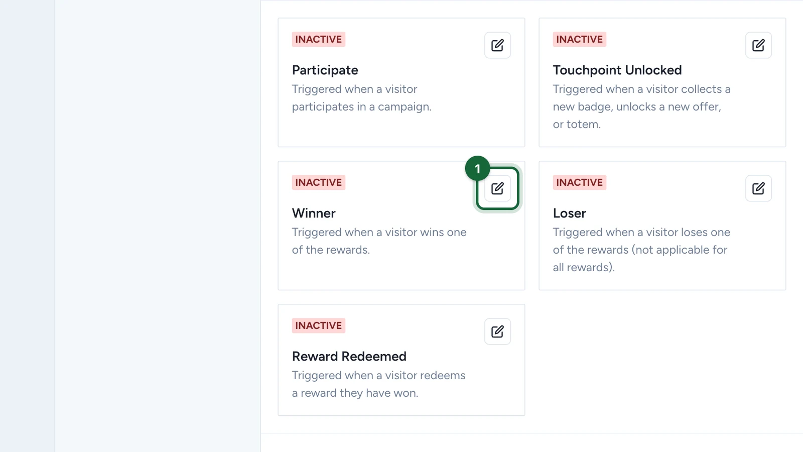 Winner notification card with its edit button highlighted