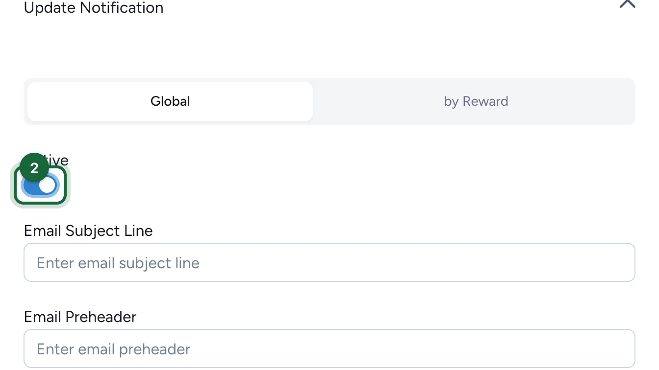 Update Notification panel with the Active switch on, highlighted