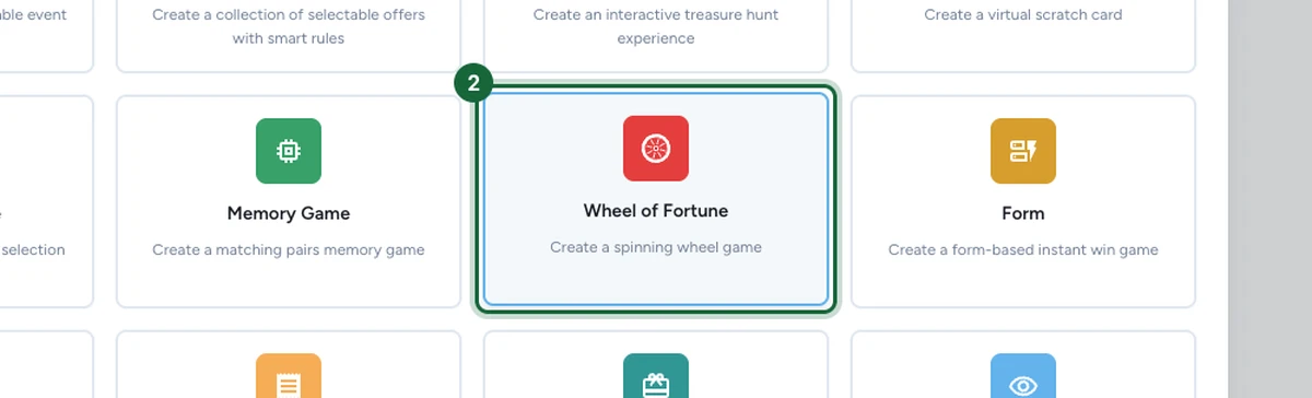 Touchpoint type picker with the Wheel of Fortune option highlighted