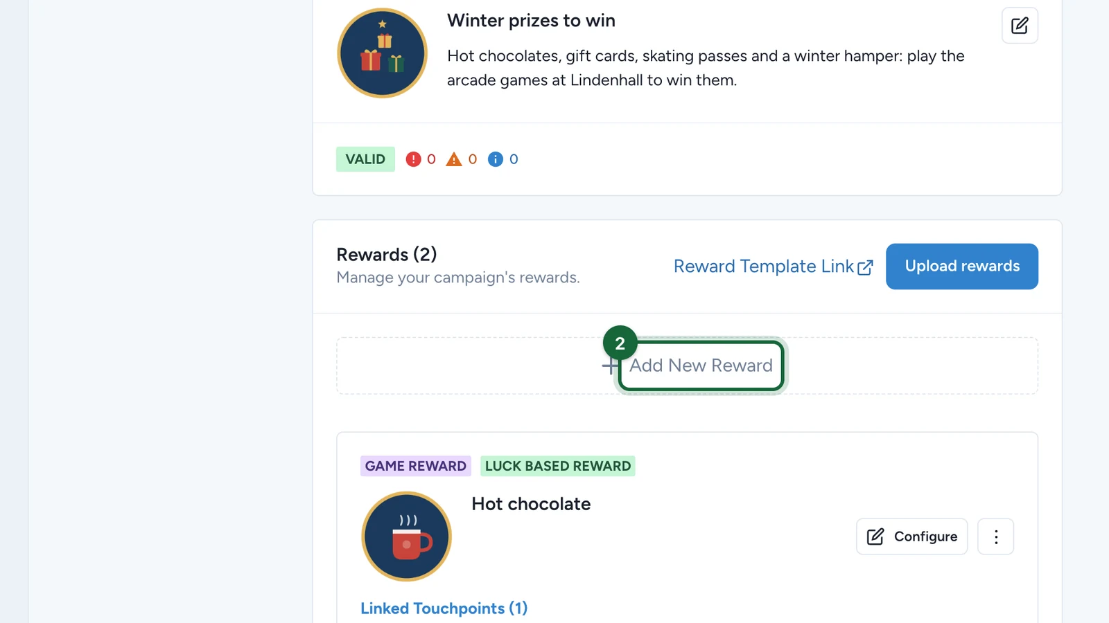 Rewards tab with Add New Reward highlighted