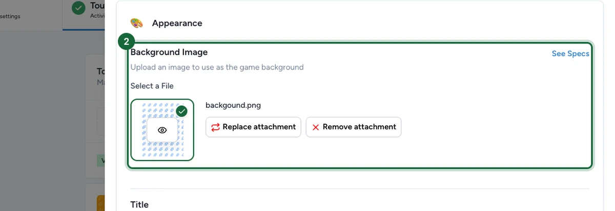 Onglet Appearance avec le contrôle d'import de la Background Image mis en évidence