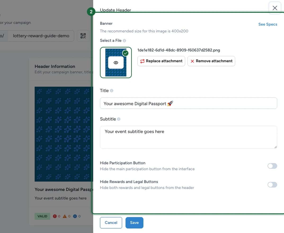 Update Header panel with the Banner upload field highlighted