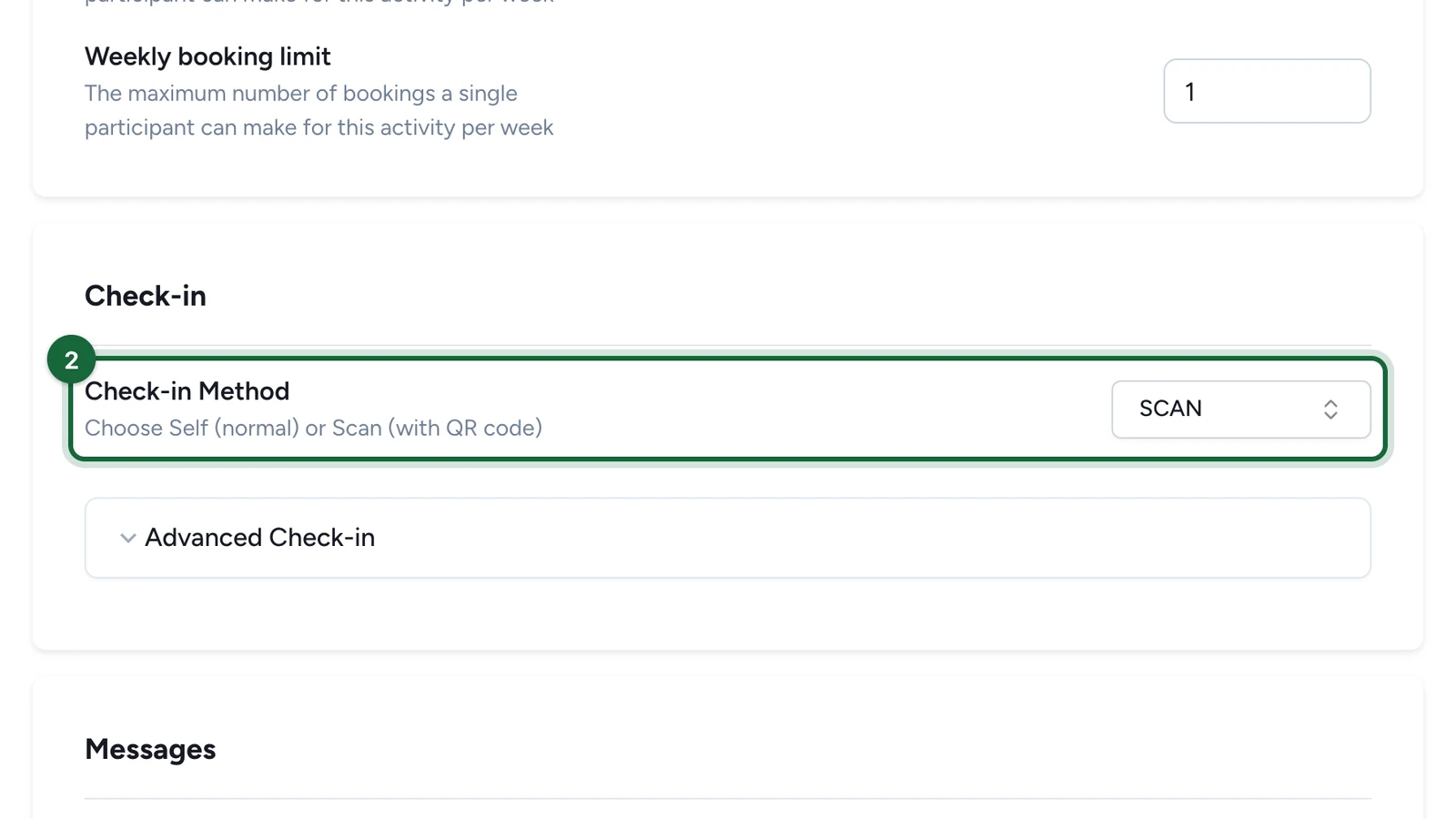 Check-in Method row set to SCAN, highlighted