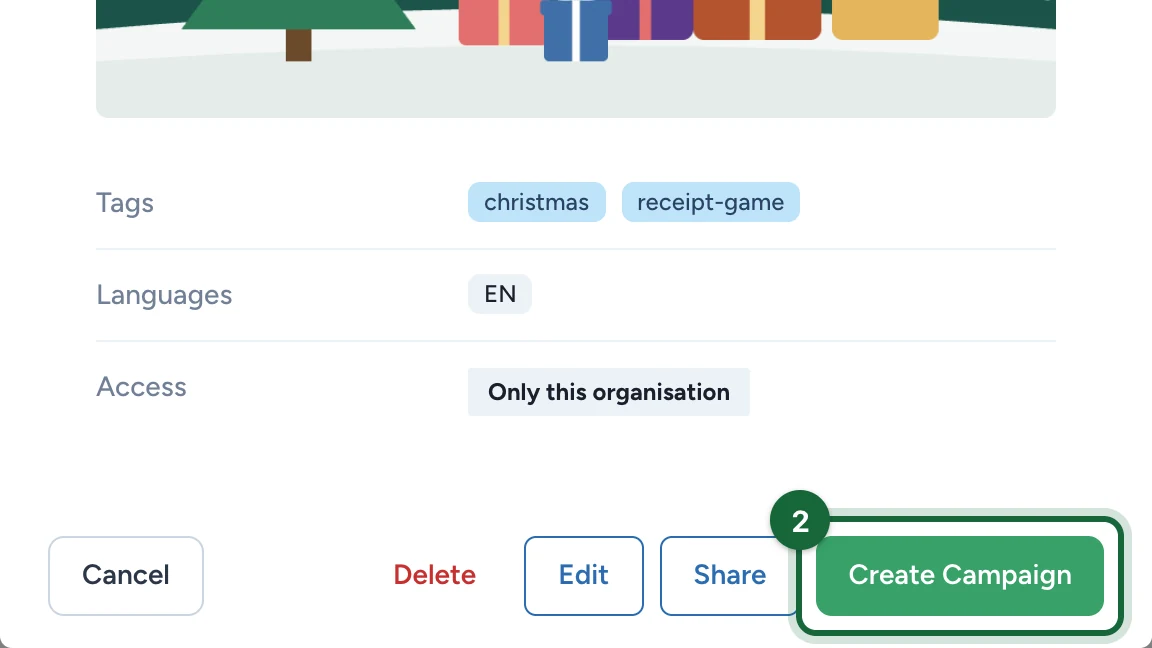 Template details window with the Create Campaign button highlighted