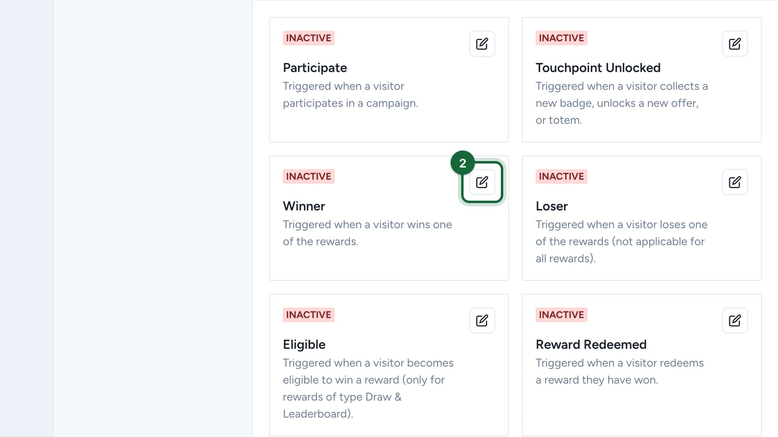Notification cards with the Winner card's edit button highlighted