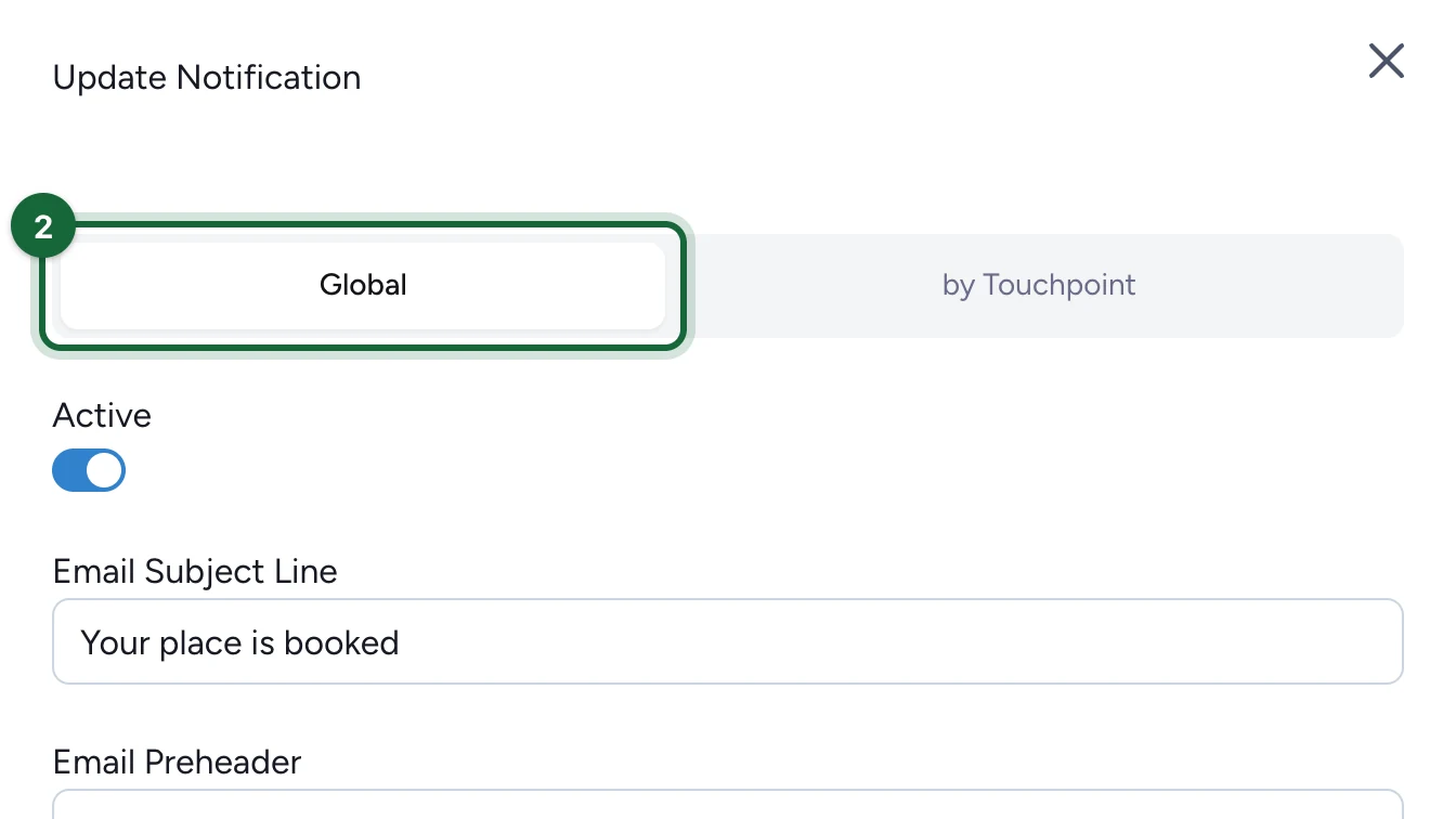 Update Notification panel with the Global tab highlighted