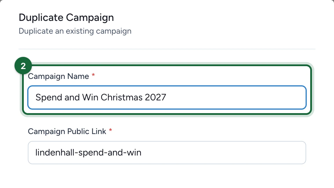 Campaign Name Spend and Win Christmas 2027, highlighted