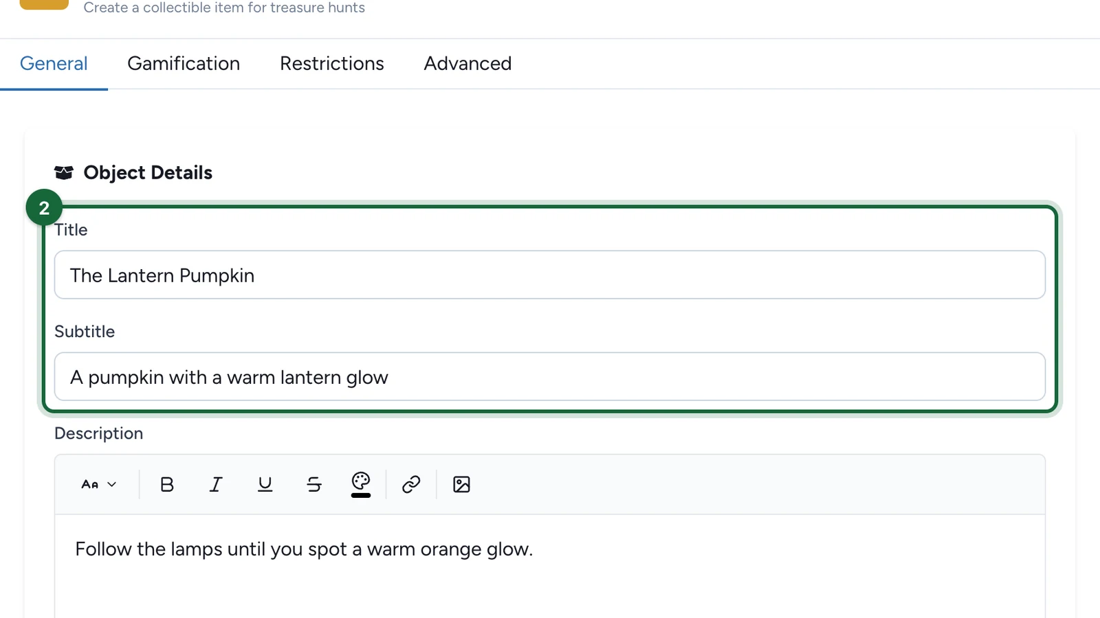 Object Details with the Title and Subtitle of The Lantern Pumpkin highlighted