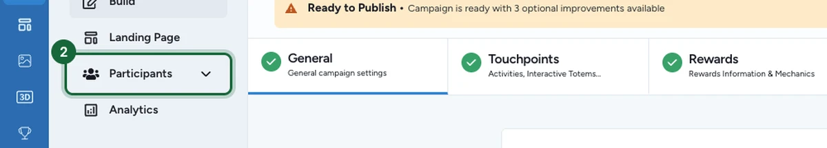Campaign sidebar with the Participants section highlighted