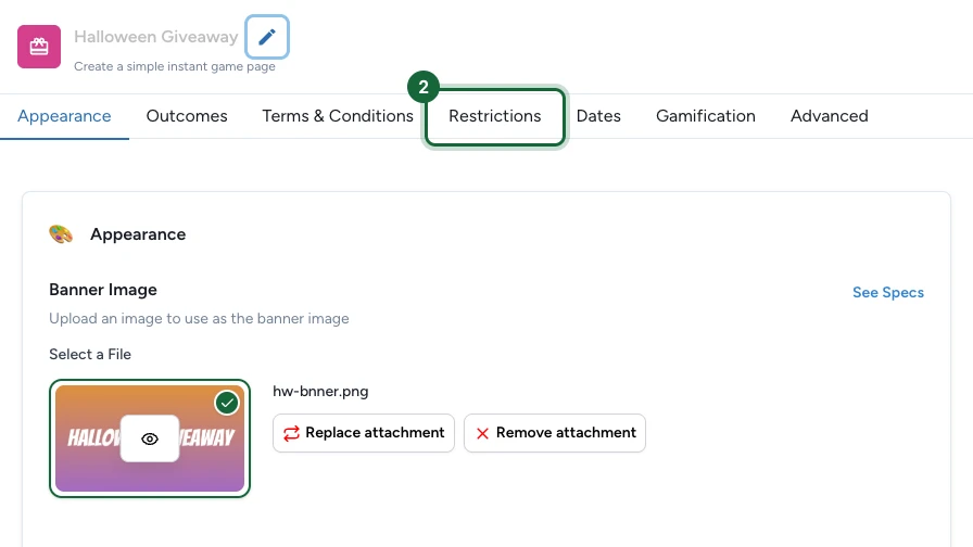 Touchpoint editor with the Restrictions tab highlighted