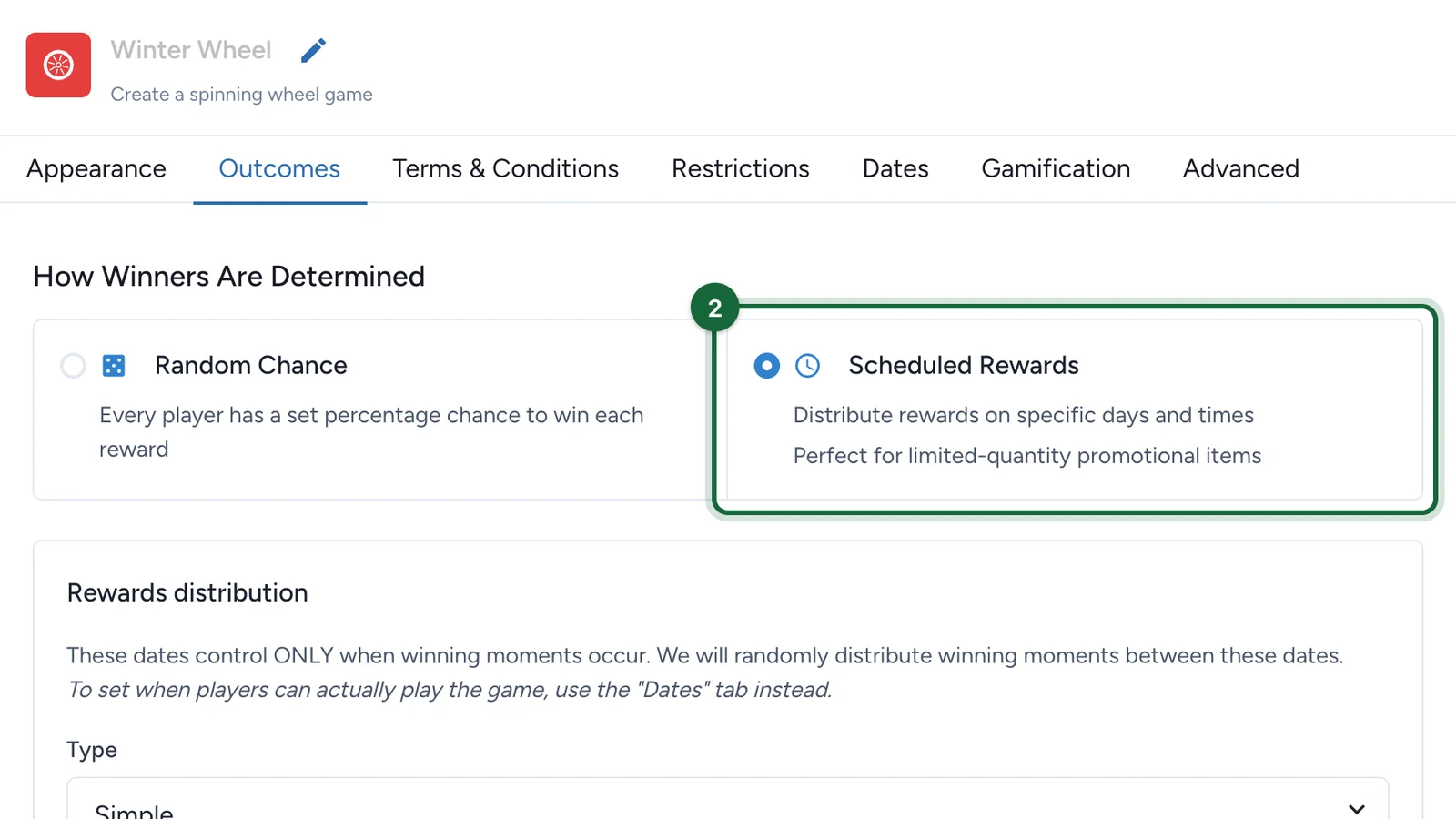 How Winners Are Determined with Scheduled Rewards highlighted