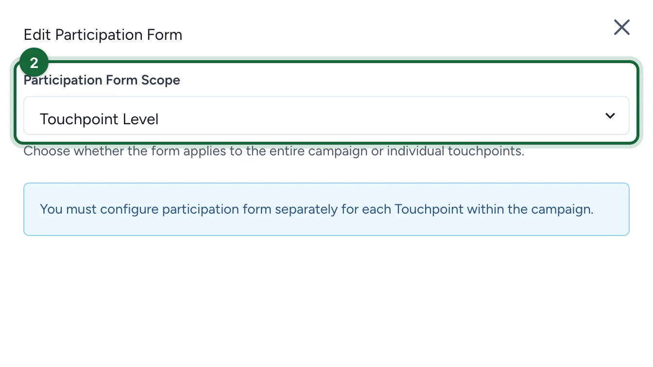 Participation Form Scope set to Touchpoint Level, highlighted