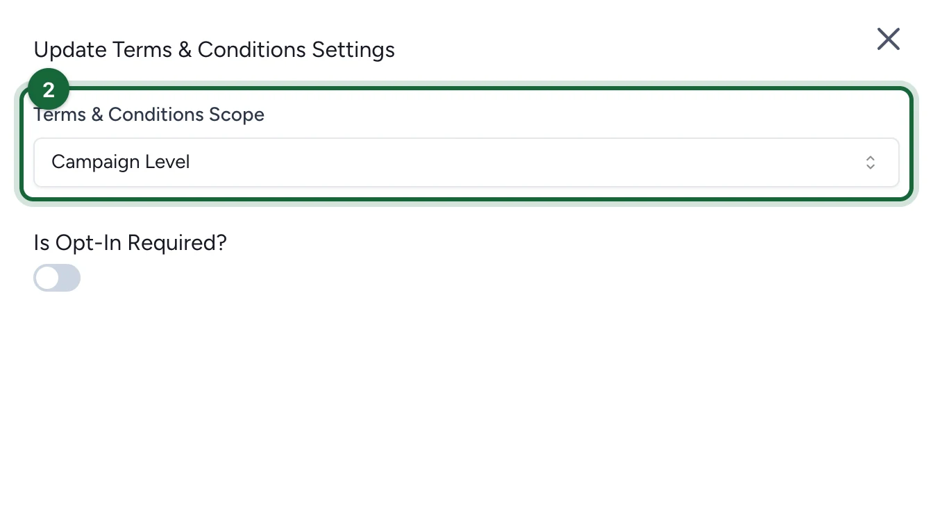 Terms & Conditions Scope set to Campaign Level, highlighted