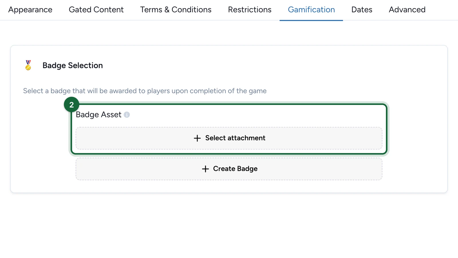 Badge Asset with Select attachment highlighted