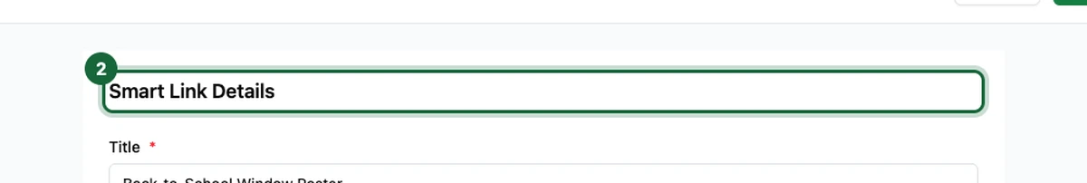 Configure Smart Link form open on the Smart Link Details section with the Title field