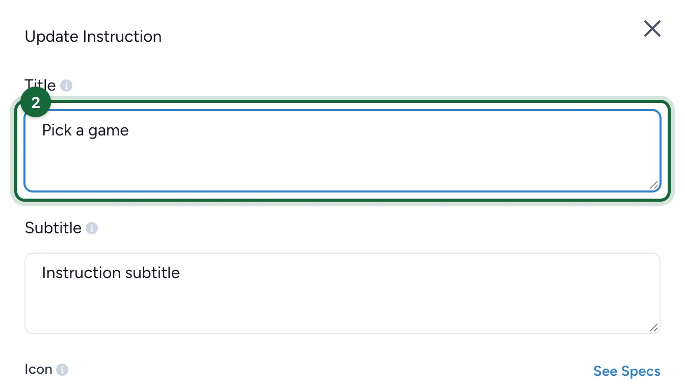 Update Instruction window with the title Pick a game, highlighted