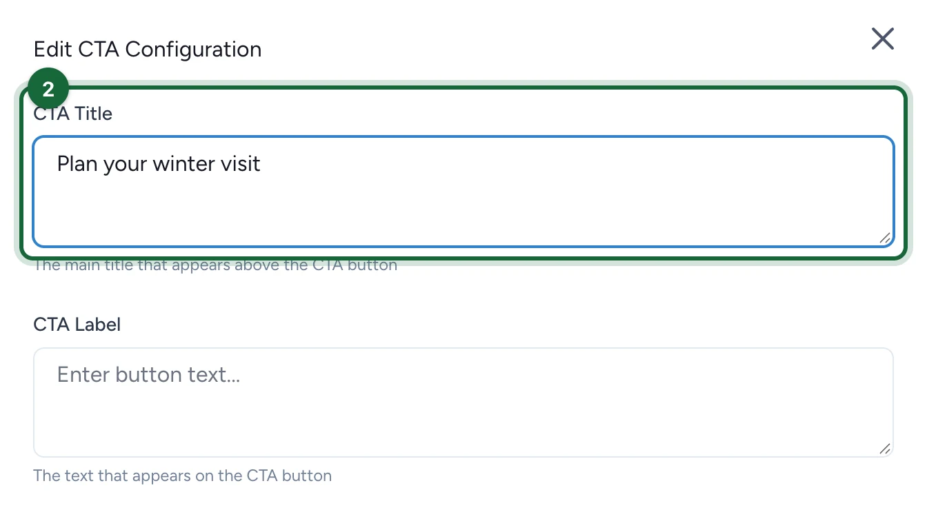 Edit CTA Configuration with the CTA Title Plan your winter visit, highlighted