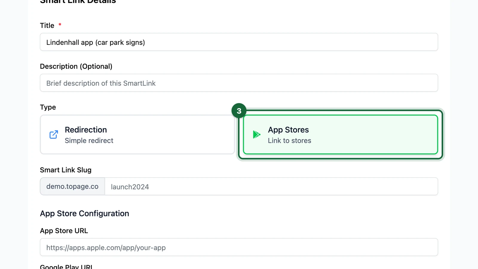 Type with the App Stores card selected, highlighted