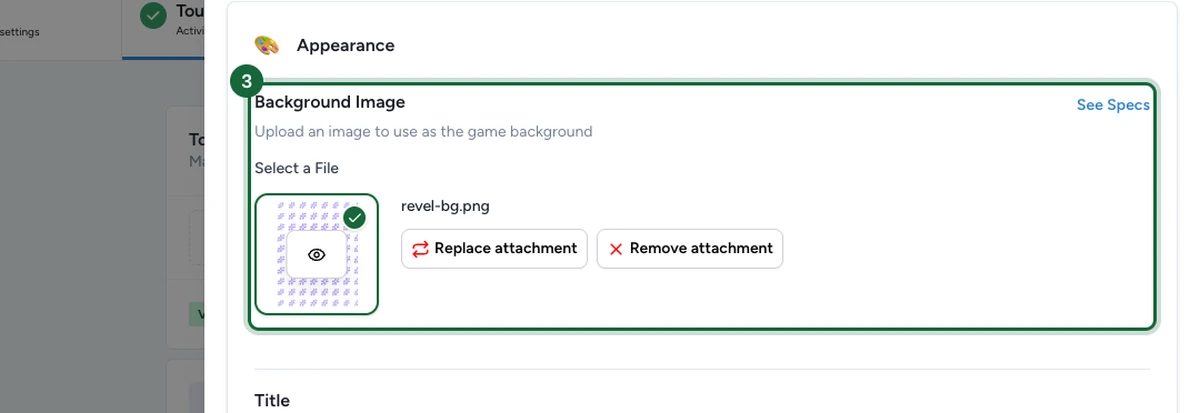 Appearance tab with the Background Image upload control highlighted