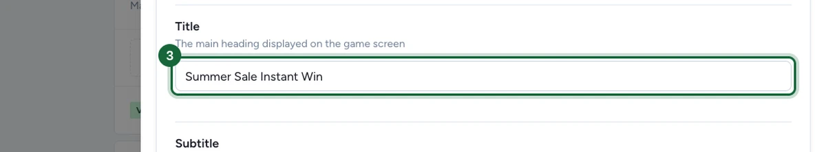 Appearance tab with the game Title field highlighted above the Subtitle editor