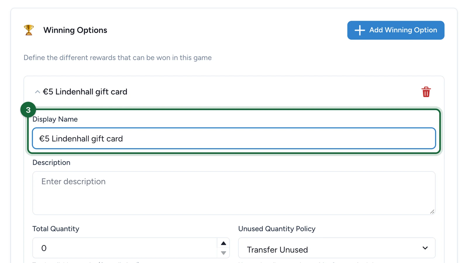 Display Name €5 Lindenhall gift card, highlighted
