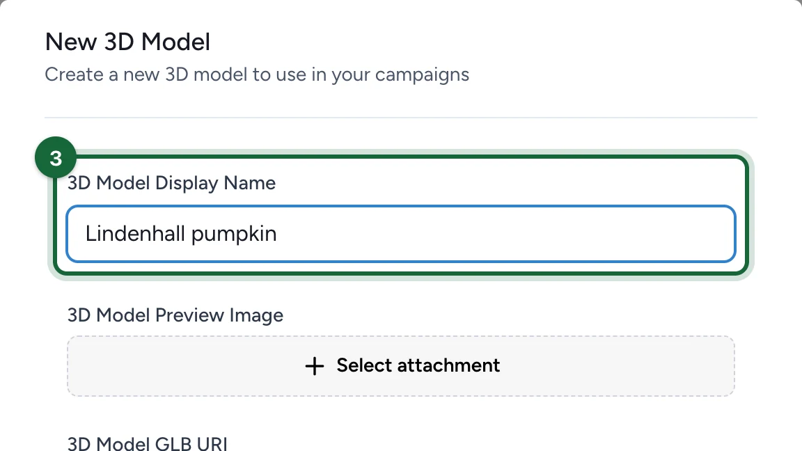 New 3D Model form with the display name Lindenhall pumpkin highlighted