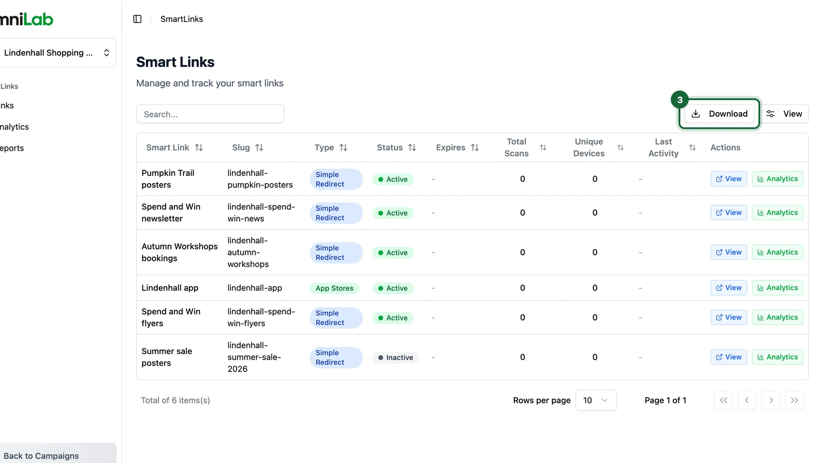 Reports page with the Download button highlighted