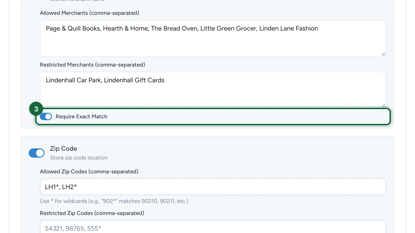 Require Exact Match switched on, highlighted