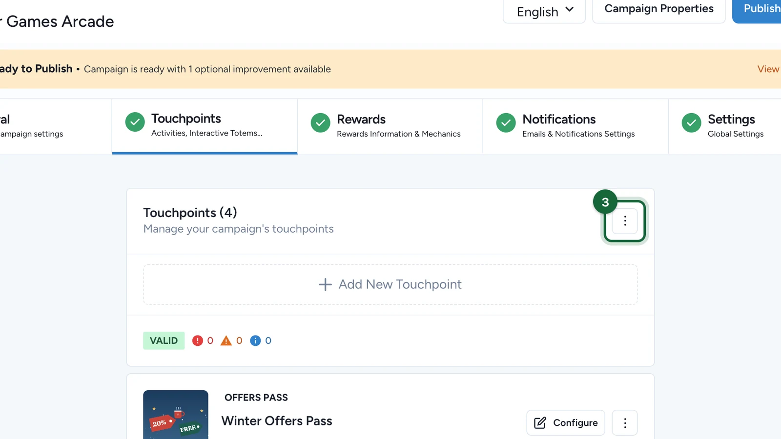 Touchpoints section header with its three-dot menu highlighted