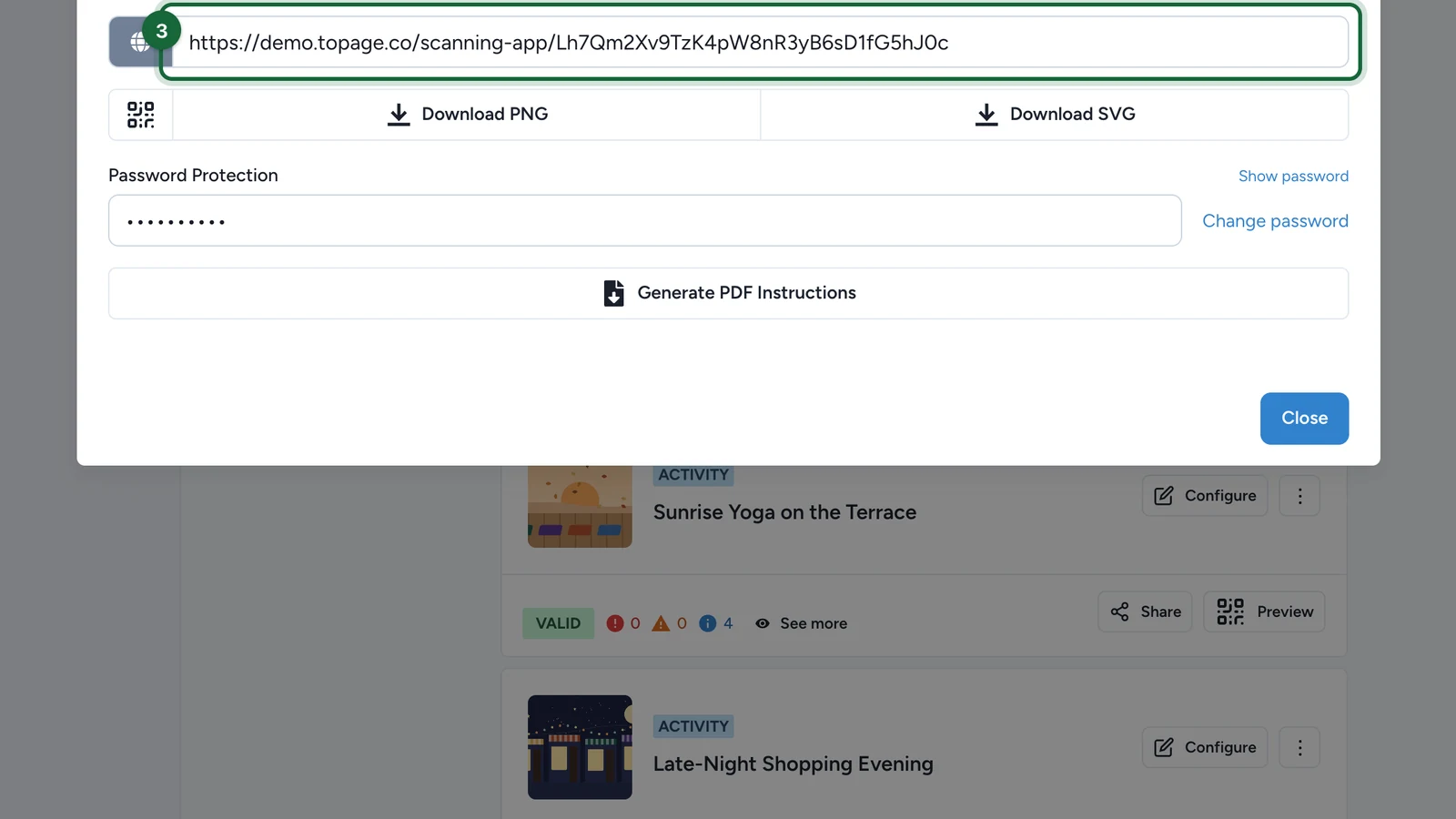 Event Host App tab with the scanner link highlighted