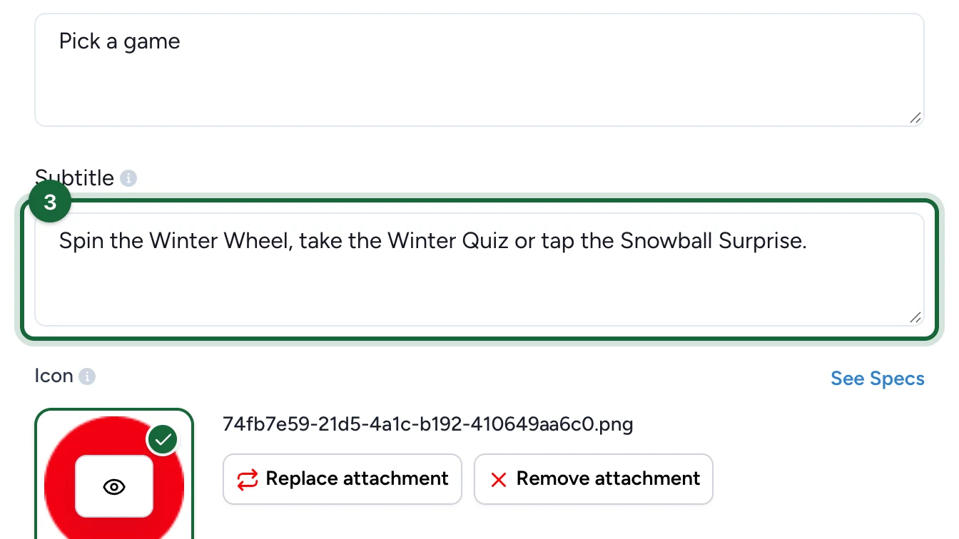 Update Instruction window with the subtitle filled in, highlighted