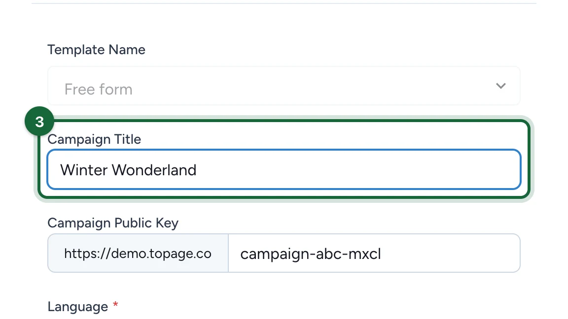 Campaign Title Winter Wonderland, highlighted