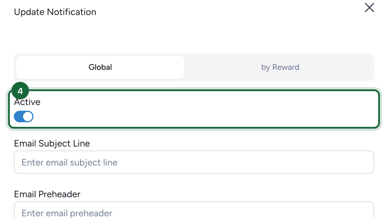 Update Notification panel with the Active switch on, highlighted