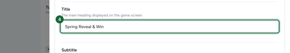 Appearance tab with the game Title field highlighted above the Subtitle editor